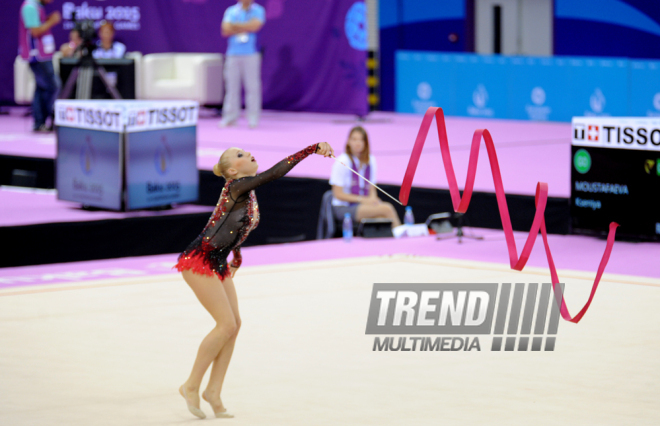 İlk Avropa Oyunlarında bədii gimnastika üzrə təsnifat yarışları keçirilir. Bakı, Azərbaycan, 19 iyun 2015